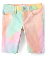 Girls Rainbow Tie Dye Twill Skimmer Shorts