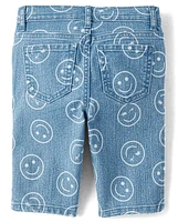 Girls Happy Face Denim Skimmer Shorts