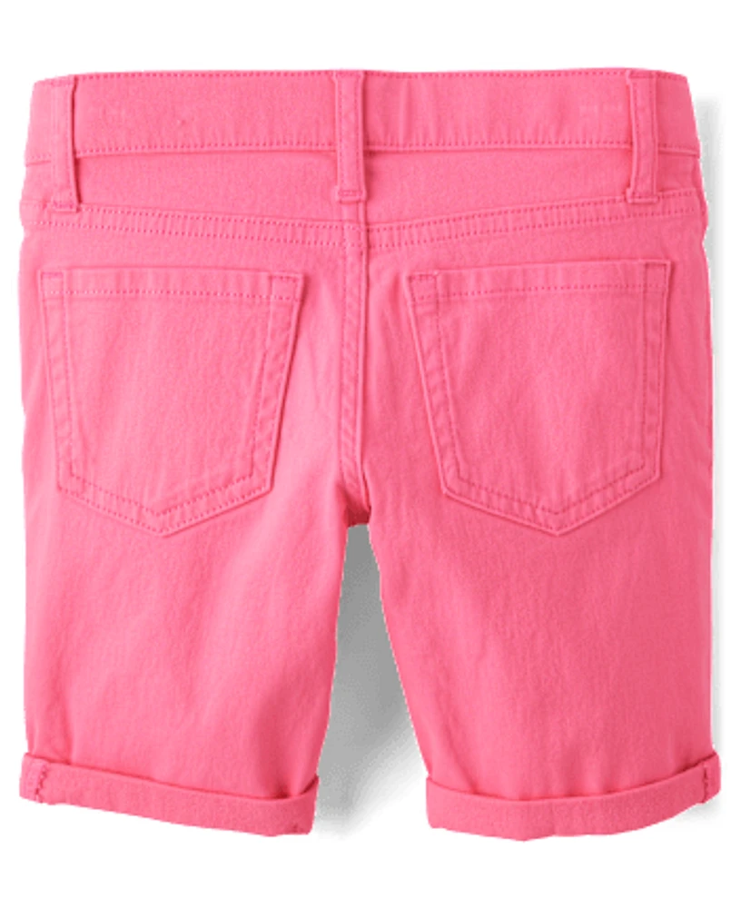 Girls Roll Cuff Twill Skimmer Shorts 4-Pack