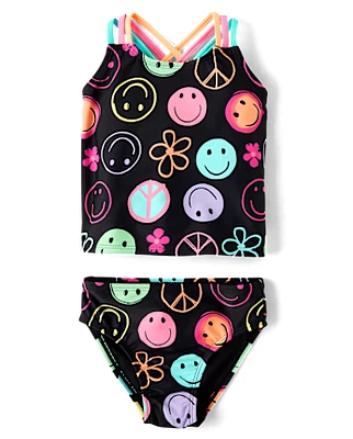 Baby And Toddler Girls Rainbow Happy Face Tankini Swimsuit