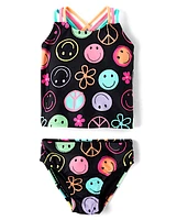 Baby And Toddler Girls Rainbow Happy Face Tankini Swimsuit