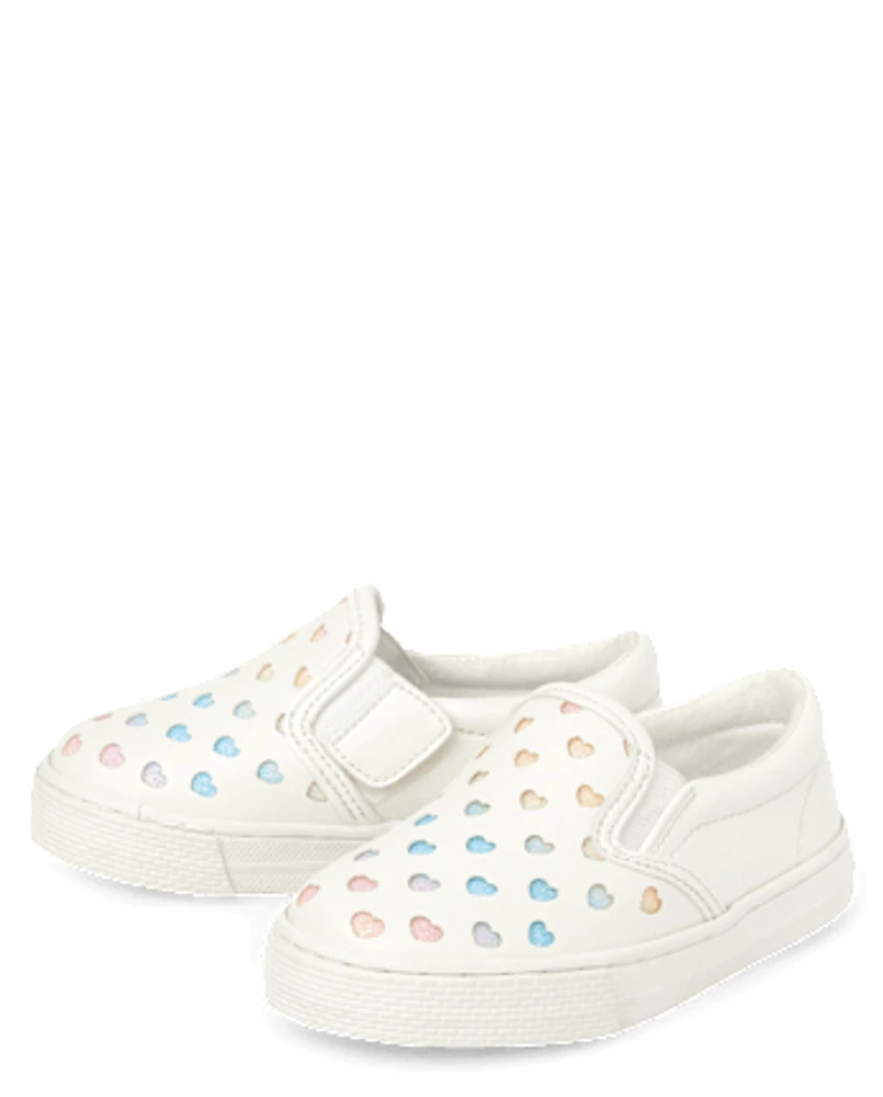 Toddler Girls Perforated Glitter Heart Slip On Sneakers