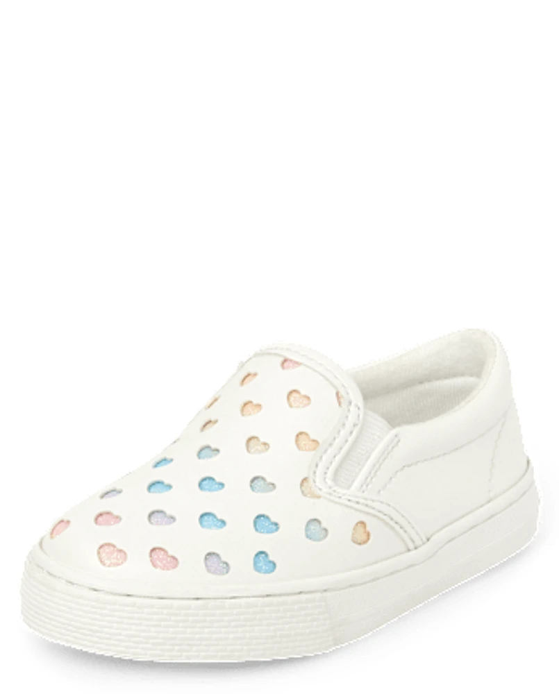 Toddler Girls Perforated Glitter Heart Slip On Sneakers