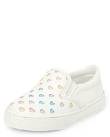 Toddler Girls Perforated Glitter Heart Slip On Sneakers