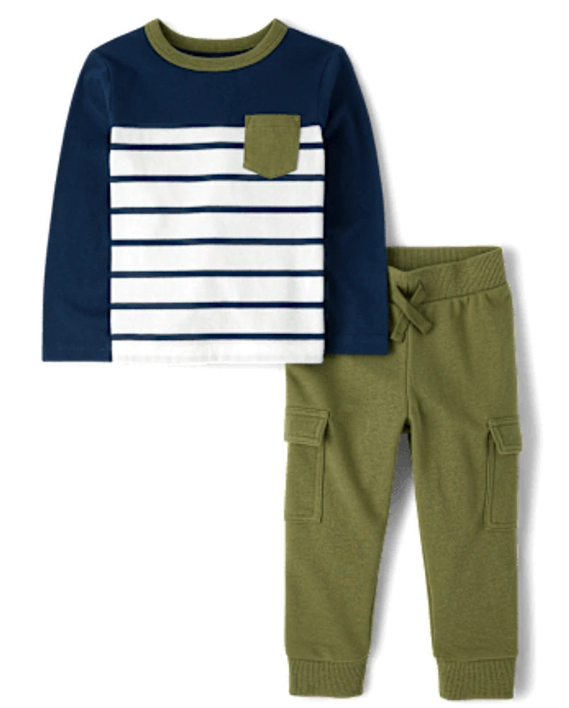 Baby And Toddler Boys Striped Colorblock 2-Piece Outfit Set