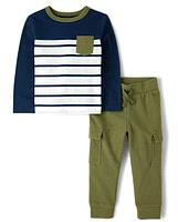 Baby And Toddler Boys Striped Colorblock 2-Piece Outfit Set