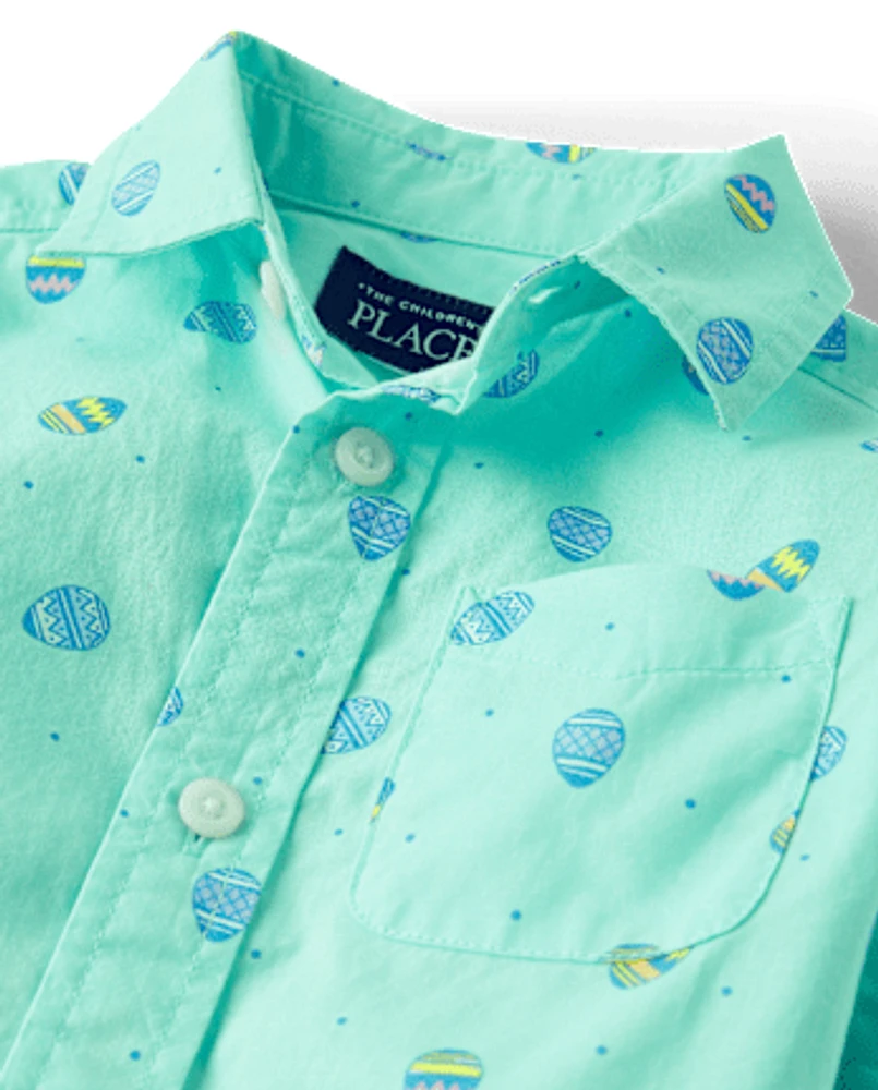 Baby And Toddler Boys Easter Egg Poplin Button Up Shirt