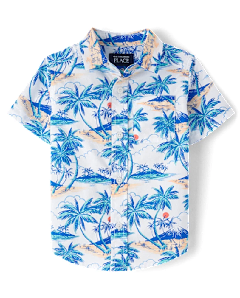 Baby And Toddler Boys Print Poplin Button Up Shirt