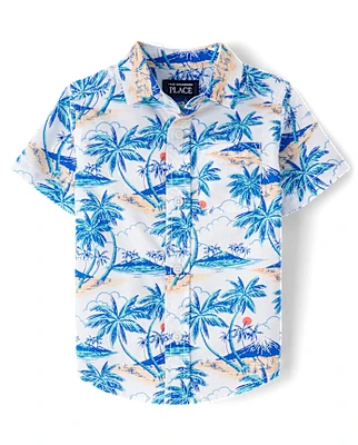 Baby And Toddler Boys Print Poplin Button Up Shirt