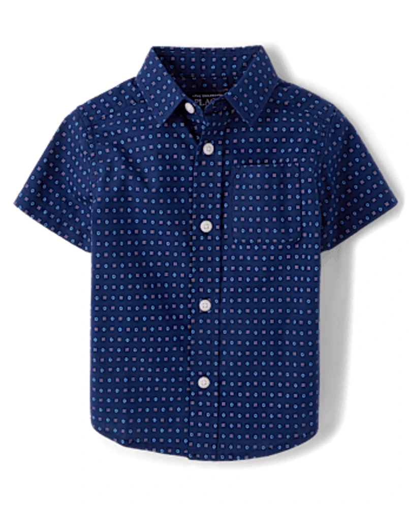 Baby And Toddler Boys Print Poplin Button Up Shirt