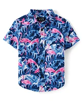 Baby And Toddler Boys Tropical Flamingo Poplin Button Up Shirt