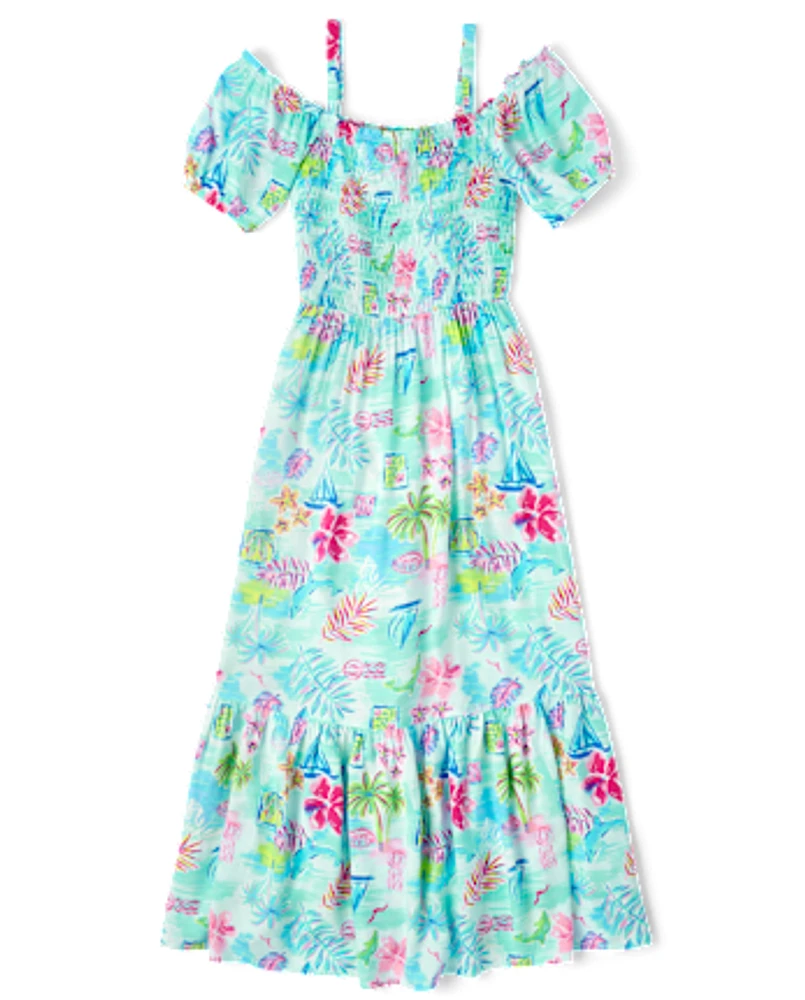 Femme Famille assortie Tropical Midi Off Shoulder Robes