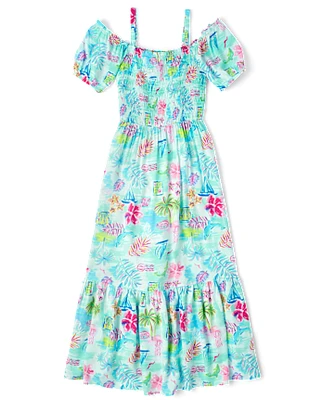 Womens Matching Family Tropical Midi Off Shoulder Dress