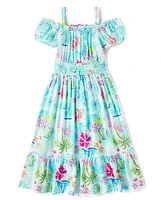 Girls Matching Family Tropical Midi Off Shoulder Dress