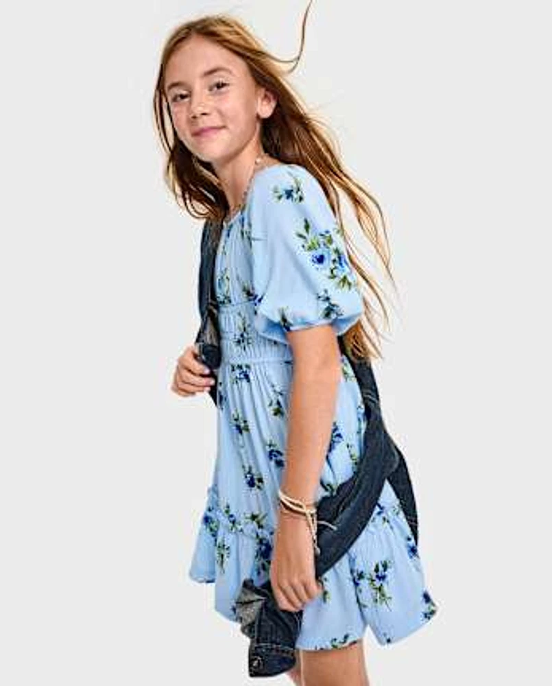 Girls Mommy And Me Floral Smocked Ruffle Dress