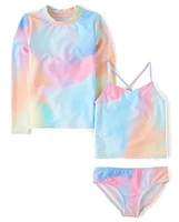 Girls Rainbow Marble 3-Piece Swimsuit