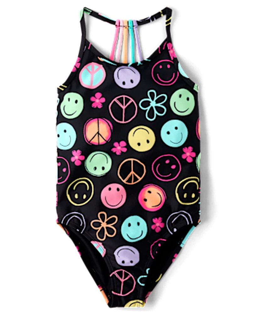 Maillot de bain une pièce Fille arc-en-ciel Happy Face