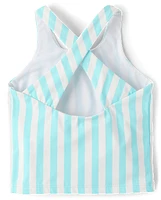 Girls Striped Cross Back Tankini Swimsuit