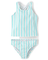 Girls Striped Cross Back Tankini Swimsuit