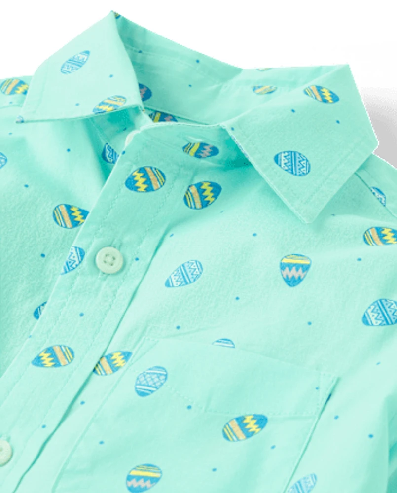 Boys Easter Egg Poplin Button Up Shirt