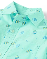 Chemise boutonnée en popeline à motif d'œufs de Pâques pour garçon