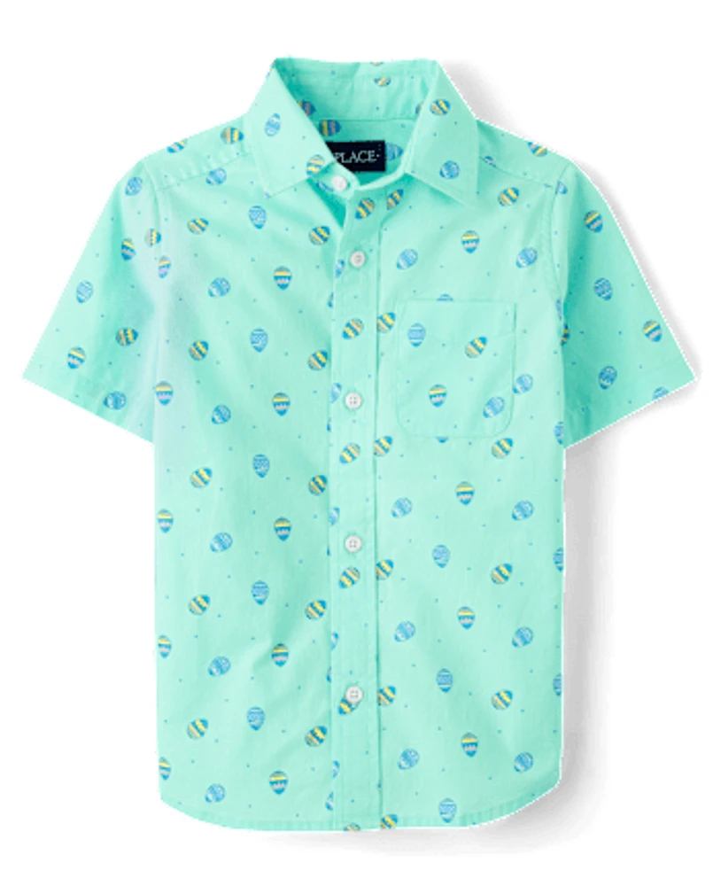 Chemise boutonnée en popeline à motif d'œufs de Pâques pour garçon