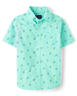 Boys Easter Egg Poplin Button Up Shirt