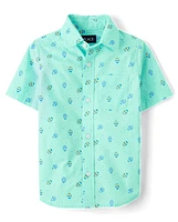 Chemise boutonnée en popeline à motif d'œufs de Pâques pour garçon