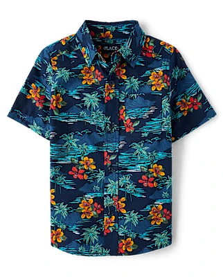 Boys Tropical Poplin Button Up Shirt