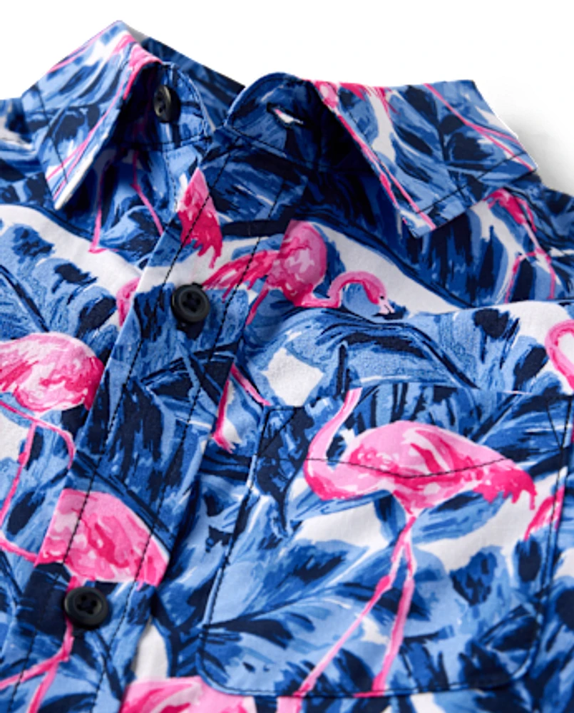 Boys Tropical Poplin Button Up Shirt