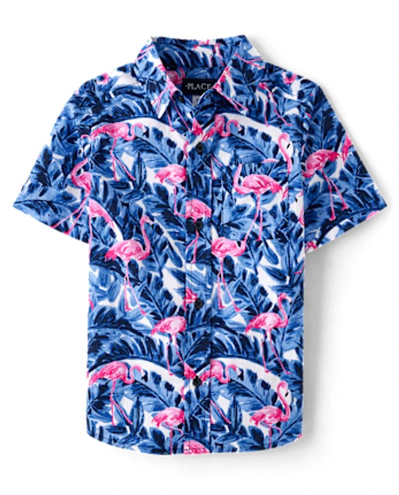 Boys Tropical Poplin Button Up Shirt