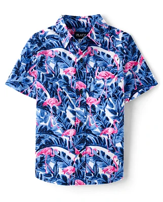 Chemise boutonnée en popeline tropicale pour garçon