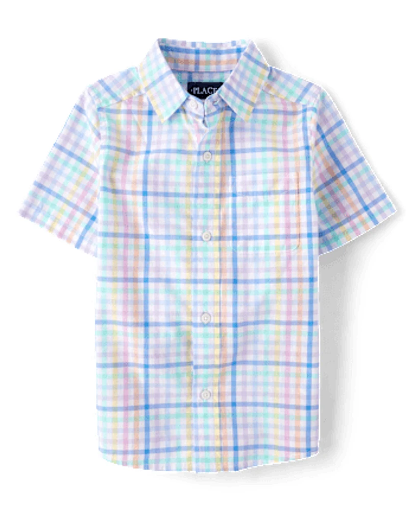 Chemise boutonnée en popeline à carreaux vichy pour papa et moi garçons