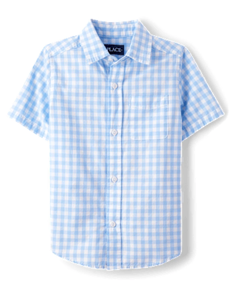 Boys Dad And Me Gingham Poplin Button Up Shirt