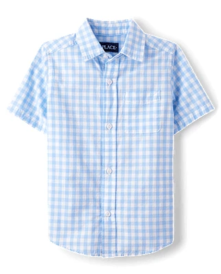 Boys Dad And Me Gingham Poplin Button Up Shirt