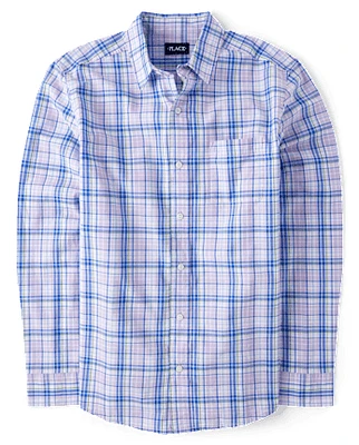 Mens Dad And Me Plaid Poplin Button Up Shirt