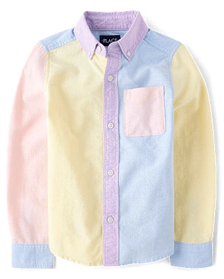 Boys Colorblock Oxford Button Up Shirt