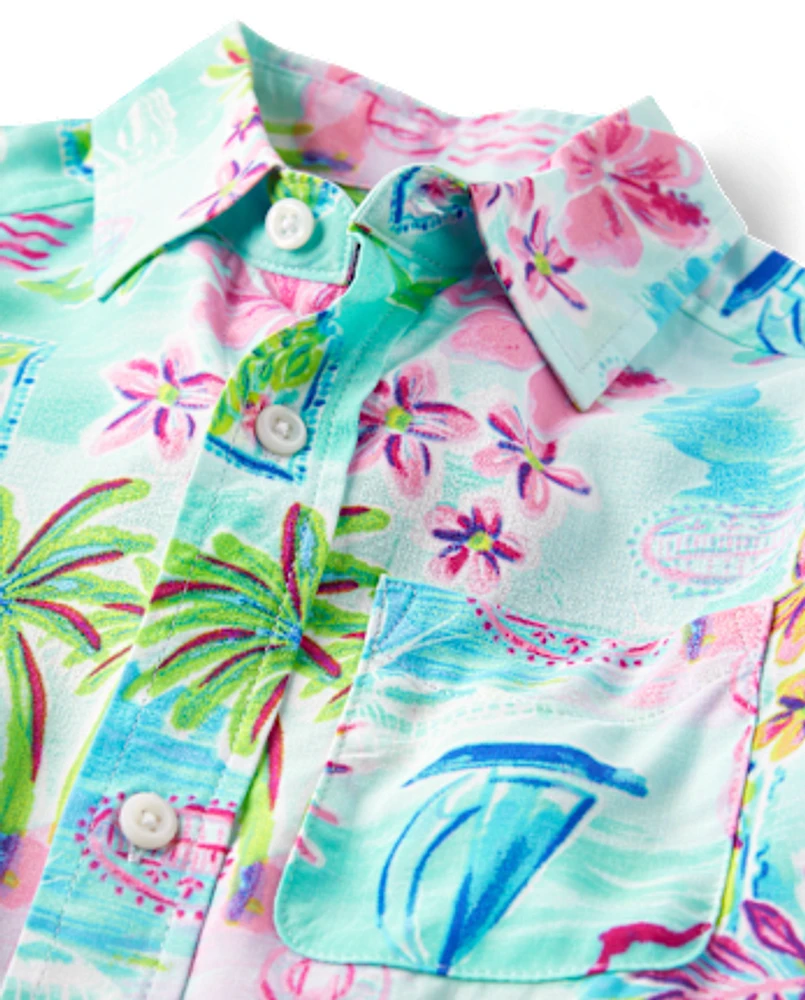 Boys Matching Family Tropical Button Up Shirt