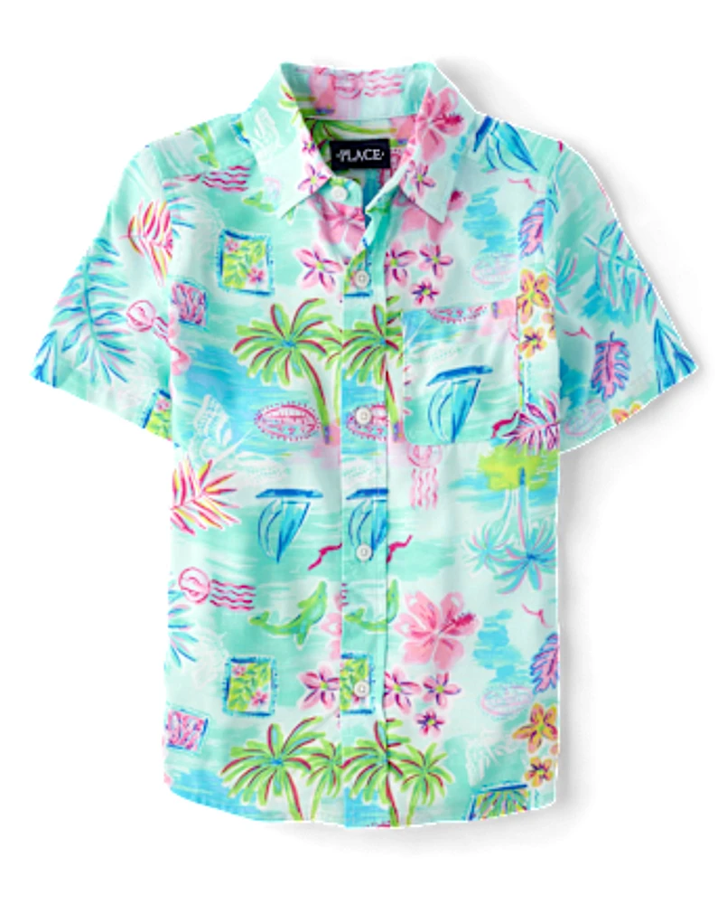 Boys Matching Family Tropical Button Up Shirt