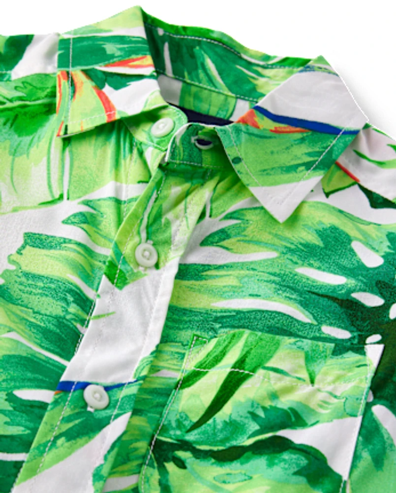 Boys Matching Family Tropical Button Up Shirt