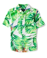 Boys Matching Family Tropical Button Up Shirt