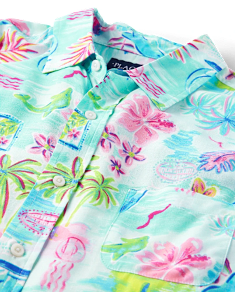 Mens Matching Family Tropical Button Up Shirt