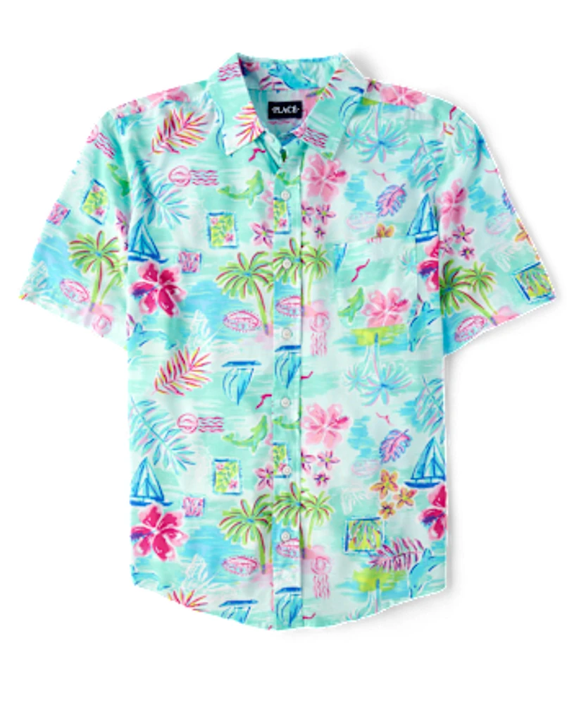 Mens Matching Family Tropical Button Up Shirt