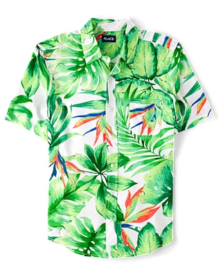 Mens Matching Family Tropical Button Up Shirt