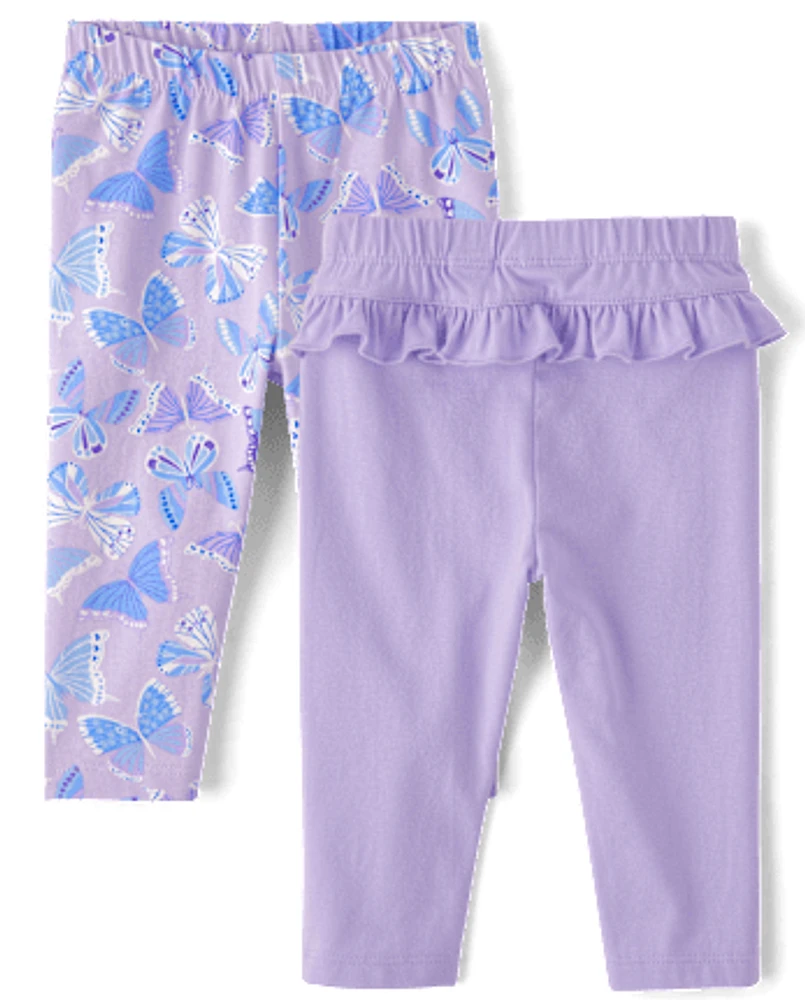 bébés filles Papillon Ruffle Leggings 2-Pack