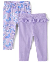 Baby Girls Butterfly Ruffle Leggings 2-Pack