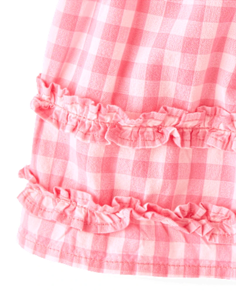 bébés filles Maman et moi Gingham Popelin Smocked Ruffle Robes