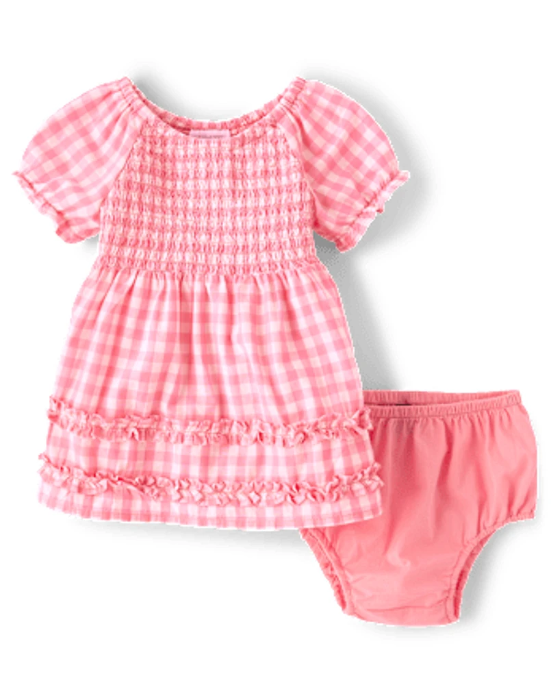 Baby Girls Mommy And Me Gingham Poplin Smocked Ruffle Dress