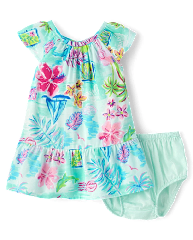 Baby Girls Matching Family Tropical Ruffle Dress