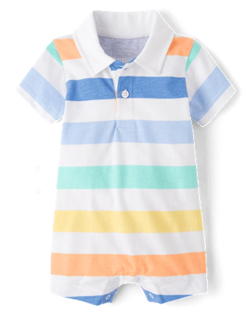 Baby Boys Striped Polo Romper